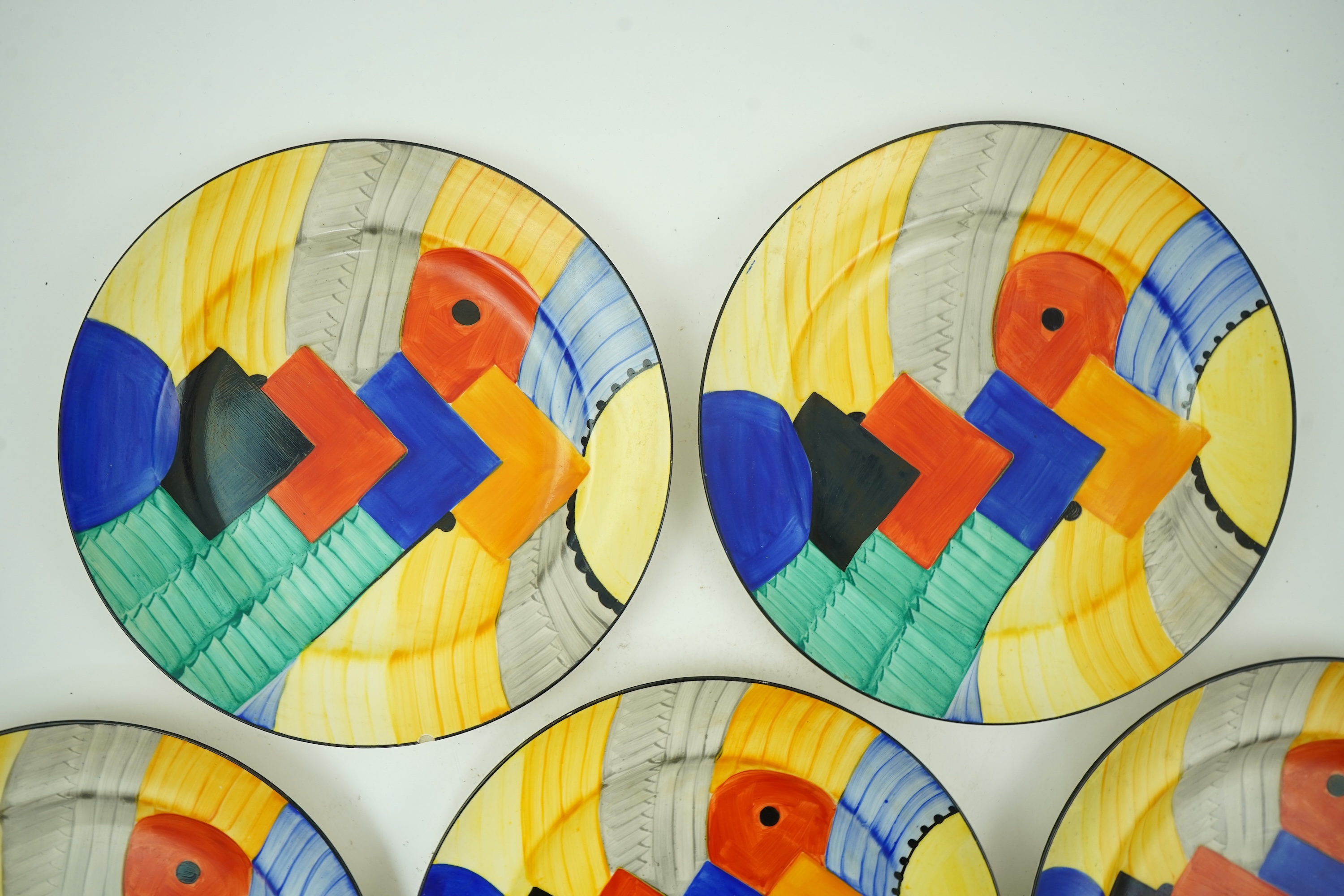Susie Cooper OBE (1902-1995) for Gray's pottery: A set of five Cubist pattern plates